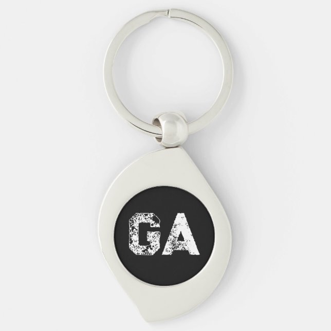 Initial Letters Monogram Black White Plain Simple Swirl Silverfärgad Nyckelring (Framsidan)