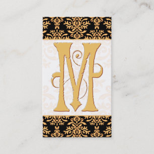 Initial M Monogram för elegant guld- damast Visitkort