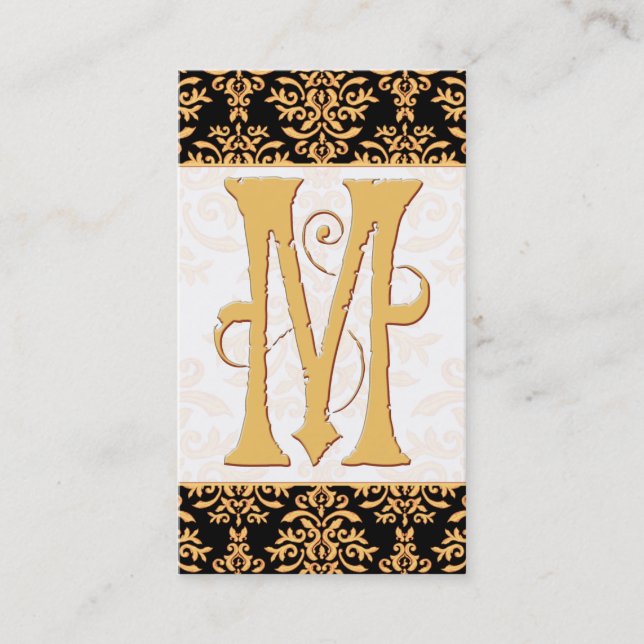 Initial M Monogram för elegant guld- damast Visitkort (Framsida)