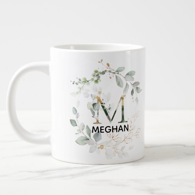 Initial M Monogram Grönska Mugg Med Namn Jumbo Mugg (Vänster)