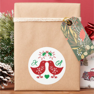 Initial Mistel Jul Pusskyckling Julfirande Runt Klistermärke