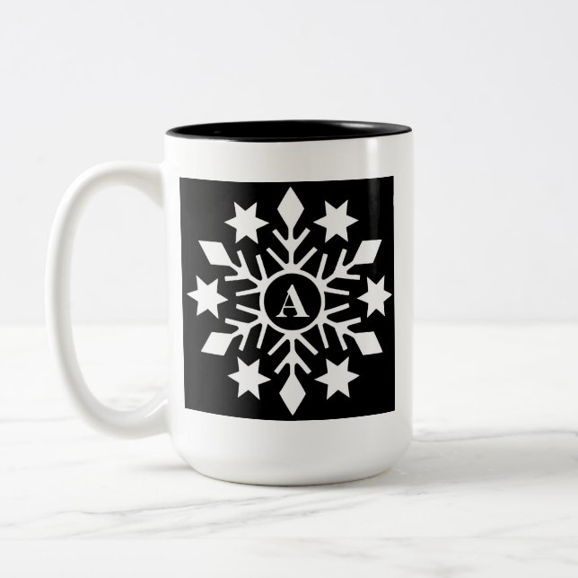 Initial Modern Black White-jul-Snöflingor Två-Tonad Mugg (Vänster)