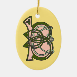 Initial monogram B för Celtic fnurrabrev Julgransprydnad Keramik