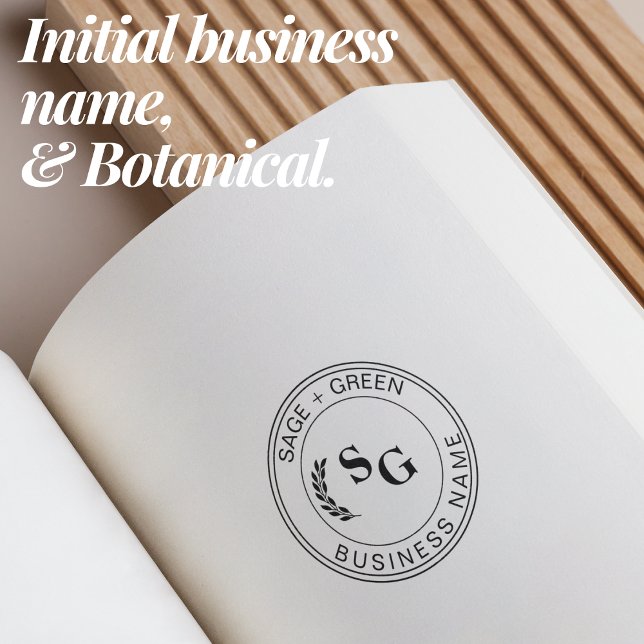 Initial Monogram Business Botanisk Rund Leave Självfärgande Stämpel (Initials Business Name Promotional Botanical Leave Self-inking Stamp)
