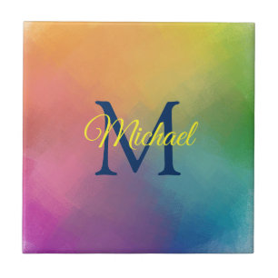 Initial monogram Elegant Rainbow Färg Modern Kakelplatta