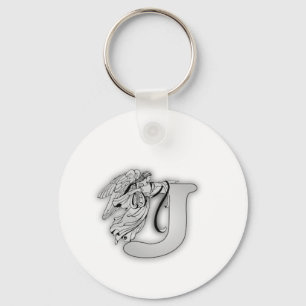 Initial Monogram för ängelalfabet J Nyckelring
