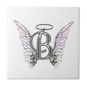 Initial Monogram för brev B med ängelvingar & Kakelplatta