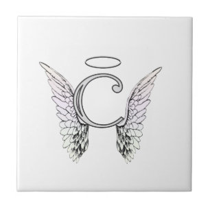 Initial Monogram för brev C med ängelvingar & Kakelplatta