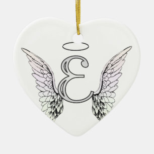 Initial Monogram för brev E med ängelvingar & Julgransprydnad Keramik
