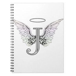 Initial Monogram för brev J med ängelvingar & Anteckningsbok Med Spiral