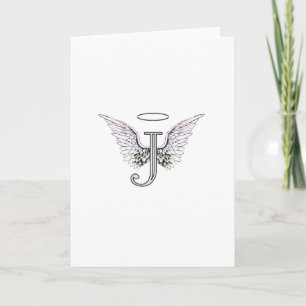 Initial Monogram för brev J med ängelvingar & Anteckningskort