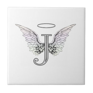 Initial Monogram för brev J med ängelvingar & Kakelplatta