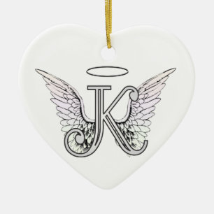Initial Monogram för brev K med ängelvingar & Julgransprydnad Keramik