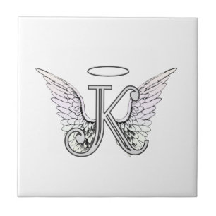 Initial Monogram för brev K med ängelvingar & Kakelplatta