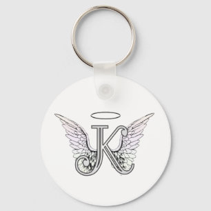 Initial Monogram för brev K med ängelvingar & Nyckelring