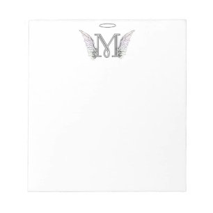 Initial Monogram för brev M med ängelvingar & Anteckningsblock