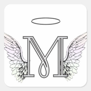 Initial Monogram för brev M med ängelvingar & Fyrkantigt Klistermärke