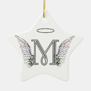 Initial Monogram för brev M med ängelvingar & Julgransprydnad Keramik