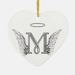 Initial Monogram för brev M med ängelvingar & Julgransprydnad Keramik
