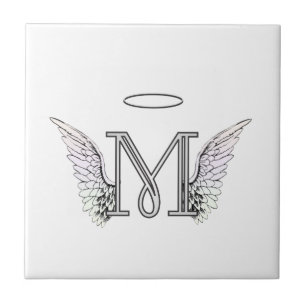 Initial Monogram för brev M med ängelvingar & Kakelplatta
