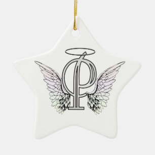 Initial Monogram för brev P med ängelvingar & Julgransprydnad Keramik