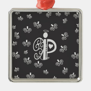 Initial Monogram för brev P med änglar Julgransprydnad Metall