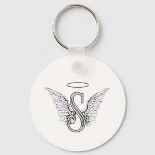 Initial Monogram för brev S med ängelvingar & Nyckelring