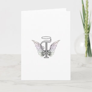 Initial Monogram för brev T med ängelvingar & Anteckningskort