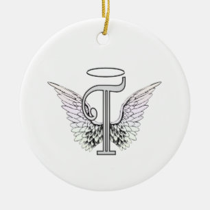 Initial Monogram för brev T med ängelvingar & Julgransprydnad Keramik