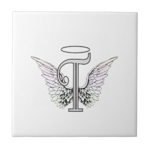 Initial Monogram för brev T med ängelvingar & Kakelplatta