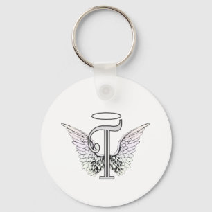 Initial Monogram för brev T med ängelvingar & Nyckelring