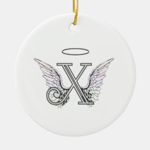 Initial Monogram för brev X med ängelvingar & Julgransprydnad Keramik
