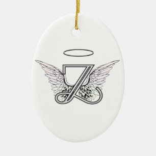 Initial Monogram för brev Z med ängelvingar & Julgransprydnad Keramik