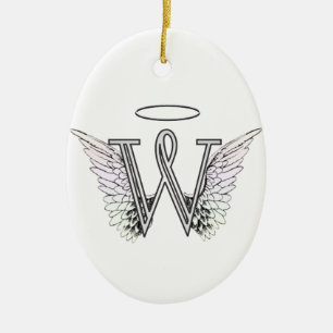 Initial Monogram för brevW med ängelvingar & Julgransprydnad Keramik
