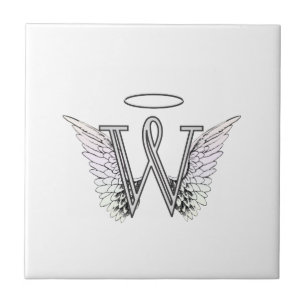 Initial Monogram för brevW med ängelvingar & Kakelplatta