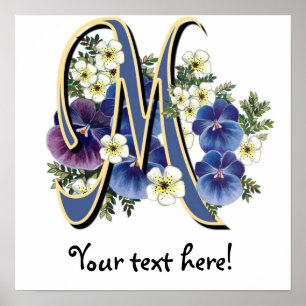 Initial Monogram för Handpainted Pansy - M Poster