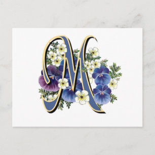 Initial Monogram för Handpainted Pansy - M Vykort