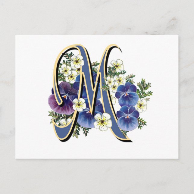 Initial Monogram för Handpainted Pansy - M Vykort (Framsida)