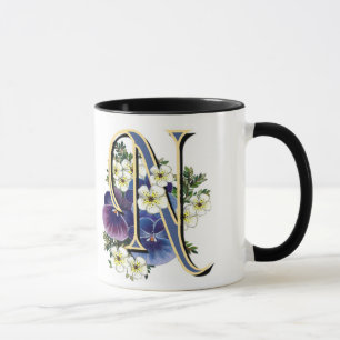 Initial Monogram för Handpainted Pansy - N Mugg