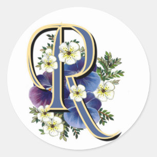 Initial Monogram för Handpainted Pansy - R Runt Klistermärke