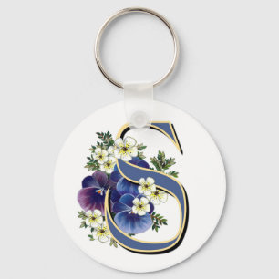 Initial Monogram för Handpainted Pansy - S Nyckelring