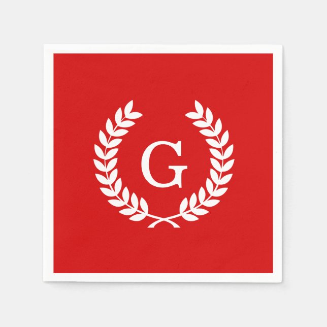 Initial Monogram för röd kran för vitvetelagrar Pappersservett (Framsidan)