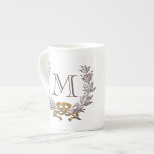 Initial Monogram för vintagekranpersonlig Benporslin Mugg