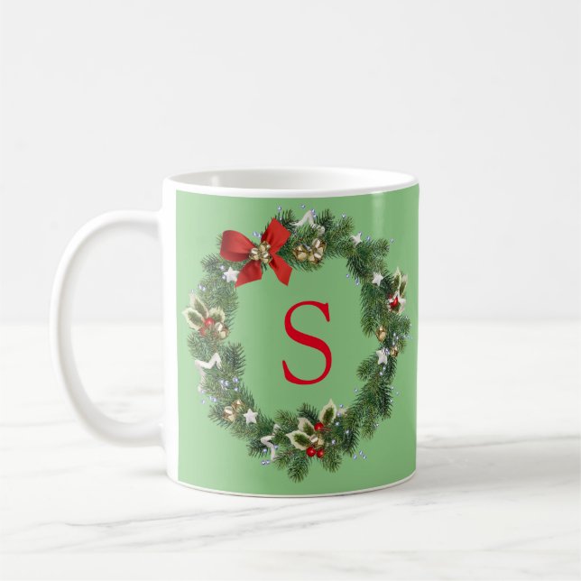 Initial Monogram Julkrans   Kaffemugg (Vänster)