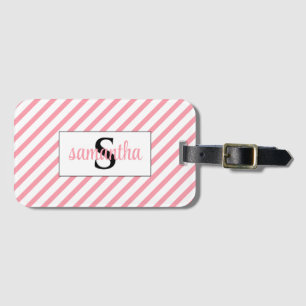 Initial Monogram Namn Rosa och vit Bagagebricka