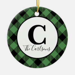 Initial Monogram Photo Grönt Black Buffalo Play Julgransprydnad Keramik