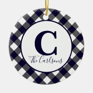 Initial Monogram Photo Navy White Buffalo Play Julgransprydnad Keramik