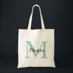 Initial Monogram Tote Bag, Mint Grönt och Black Tygkasse<br><div class="desc">En underbar väska för nästan vem som helst! Den här väskan har en stor början och en enda namn. Lägg till informationen i mallformuläret. Använda funktionen Anpassa om du vill ändra teckensnittet färg,  stil,  storlekt eller position.</div>