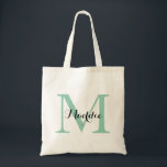Initial Monogram Tote Bag, Mint Grönt och Black Tygkasse<br><div class="desc">En underbar väska för nästan vem som helst! Den här väskan har en stor början och en enda namn. Lägg till informationen i mallformuläret. Använda funktionen Anpassa om du vill ändra teckensnittet färg,  stil,  storlekt eller position.</div>