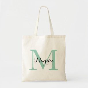 Initial Monogram Tote Bag, Mint Grönt och Black Tygkasse